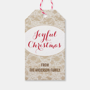 Burlap and Lace, Joyful Christmas Personalised Gift Tags