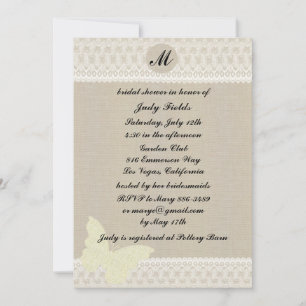 Burlap And Lace Monogram Bridal Shower Invitation