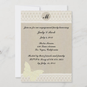 Burlap And Lace Monogram Engagement Party Invite