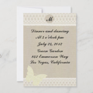Burlap And Lace Monogram Reception Card