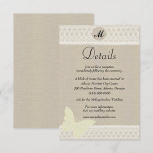 Burlap And Lace Monogram Wedding Details Enclosure Card