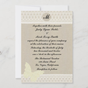 Burlap And Lace Monogram Wedding Invitation
