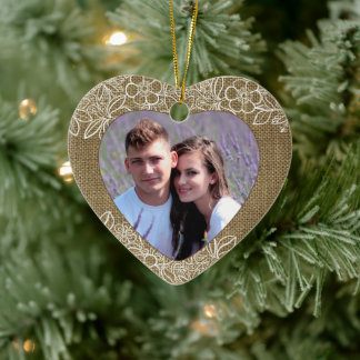 Burlap and Lace Newlywed First Christmas Ceramic Tree Decoration