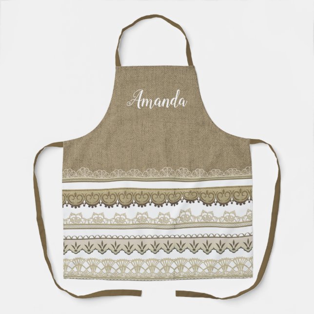 Burlap and Lace Personalised All Over Print Apron (Front)