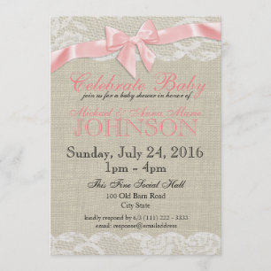 Burlap and Lace Pink Baby Shower Invitation