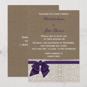 Burlap and Lace Purple Wedding Invitation