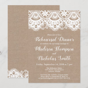 Burlap and Lace Rehearsal Dinner Invitations