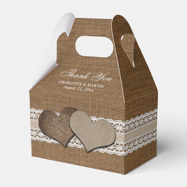 Burlap and Lace Rustic Country Wedding Favour Box (Front Side)