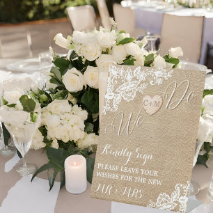 Burlap And Lace Rustic Country Wedding Pedestal Sign