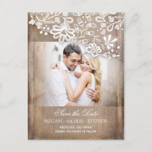 Burlap and Lace Rustic Photo Save The Date Announcement Postcard