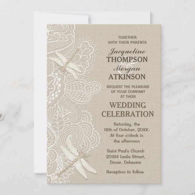Burlap and Lace Rustic Wedding Invitation (Front)