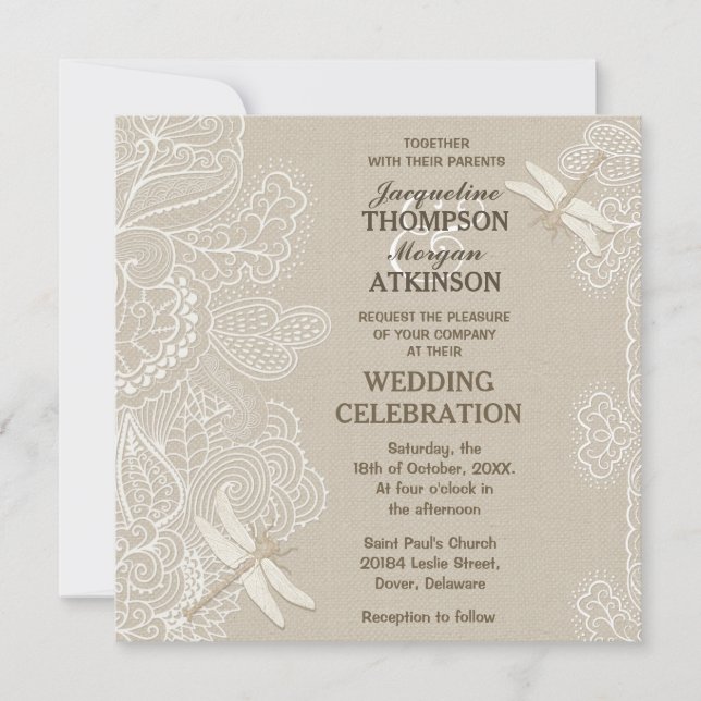 Burlap and Lace Rustic Wedding Invitation (Front)