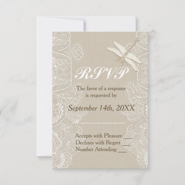Burlap and Lace Rustic Wedding  RSVP Card (Front)