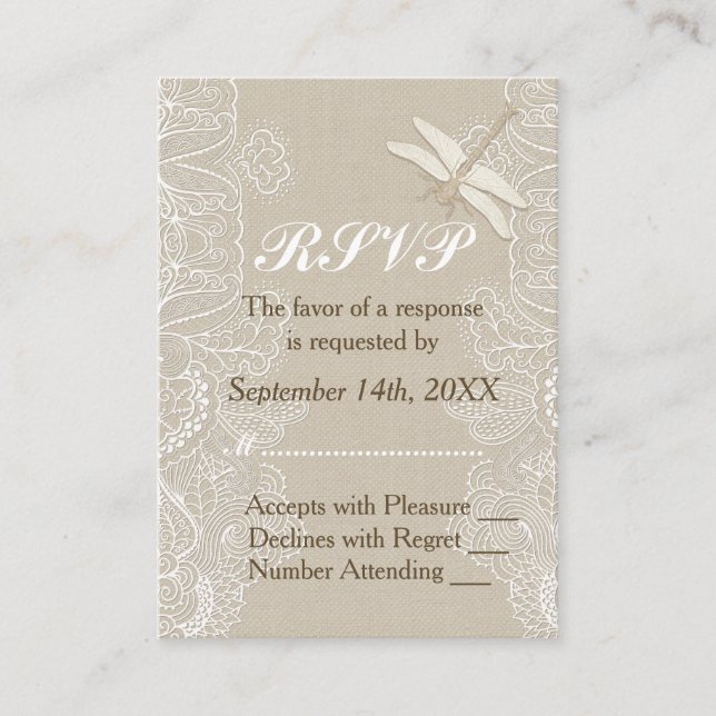 Burlap and Lace Rustic Wedding RSVP Enclosure Card (Front)