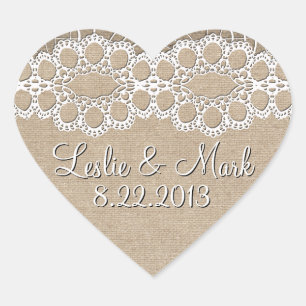 Burlap and  Lace Shabby Wedding Date Sticker