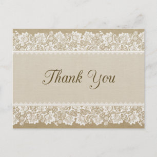 Burlap and Lace Thank You Card