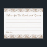 Burlap and Lace Wedding Advice Cards, Rustic Postcard<br><div class="desc">Our rustic burlap and lace "Advice for the Bride and Groom" cards are a sweet activity to have a wedding reception or bridal shower. The wording is completely customisable. Use Zazzle's "Personalise this template" tool to change the wording if you would like. Be sure to check out our large selection...</div>