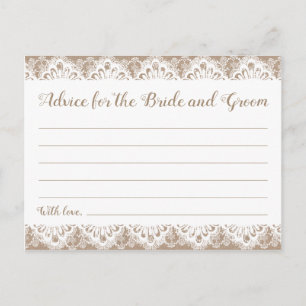 Burlap and Lace Wedding Advice Cards, Rustic Postcard