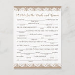 Burlap and Lace Wedding Advice Cards, Rustic Postcard<br><div class="desc">Our rustic burlap and lace fill-in-the-blank advice cards are a fun activity to have a wedding reception or bridal shower. You can change the heading wording if you would like by using Zazzle's "Personalise this template" tool. Be sure to check out our large selection of coordinating items by browsing the...</div>