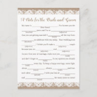 Burlap and Lace Wedding Advice Cards, Rustic