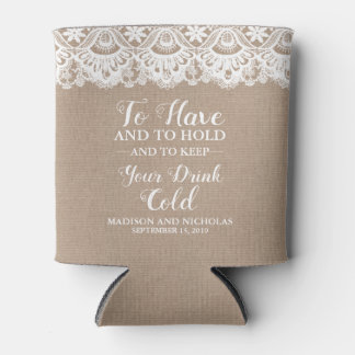 Burlap and Lace Wedding Can Coolers, Rustic Can Cooler