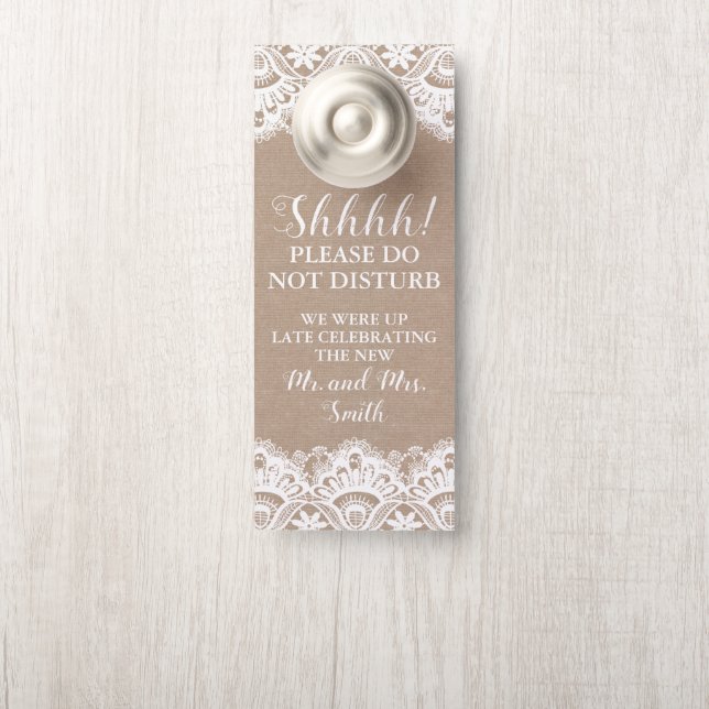 Burlap and Lace Wedding Door Hangers, Rustic Door Hanger (On Knob)