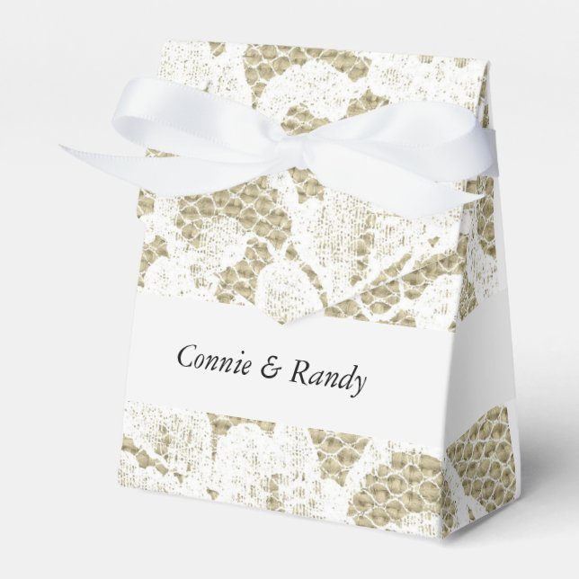 Burlap and Lace Wedding Favour Tent Box (Front Side)