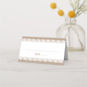 Burlap and Lace Wedding Folded Place Cards, Rustic Place Card