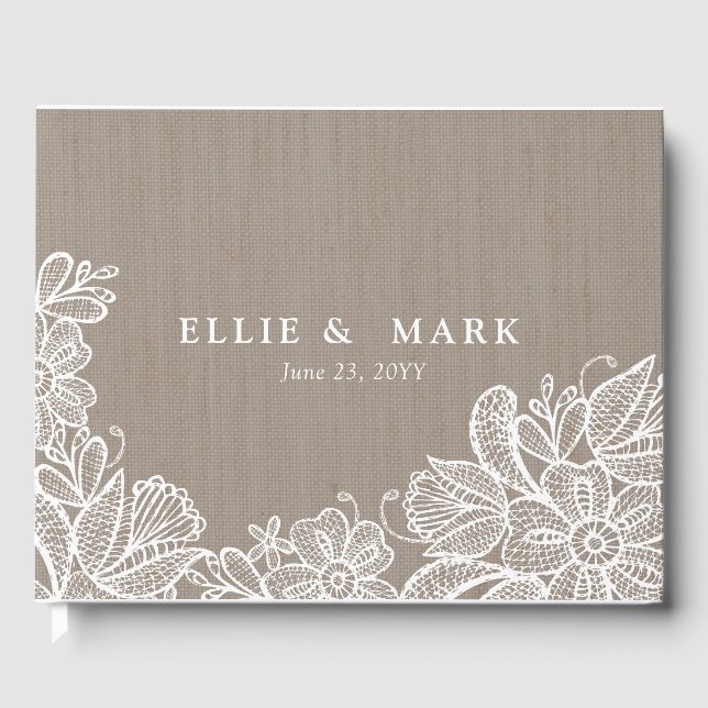 Burlap and Lace Wedding Guest Book (Front)
