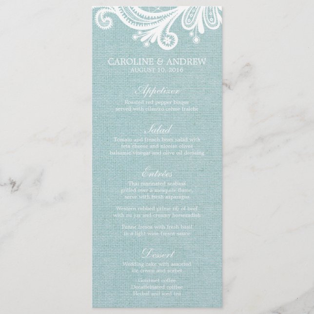 Burlap and Lace Wedding Menu Cards (Front)