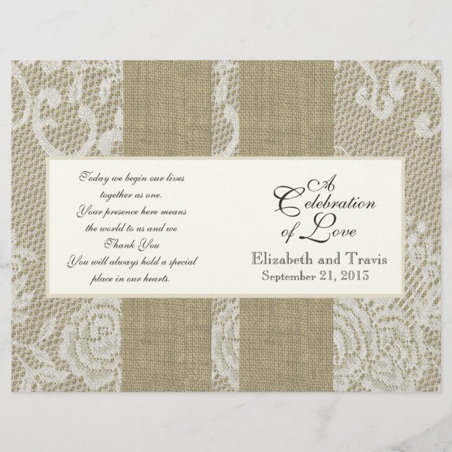 Burlap and Lace Wedding Program (Front)