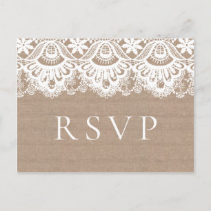 Burlap and Lace Wedding RSVP Postcards, Rustic Postcard