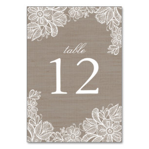 Burlap and Lace Wedding Table Number
