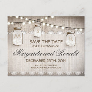 burlap and mason jar save the date cards