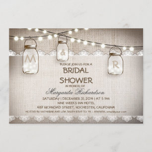 burlap and mason jars bridal shower invitations