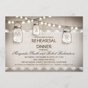 burlap and mason jars rehearsal dinner invitations