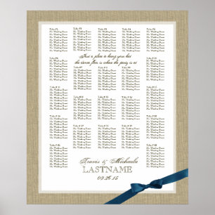 Burlap and Navy Blue Bow Wedding Seating Chart
