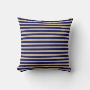 Burlap and Navy Blue Stripe Pillow