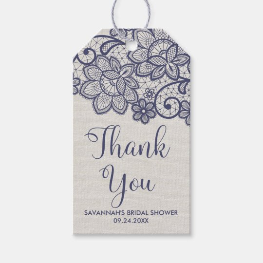 Burlap and Navy Lace Bridal Shower Thank You Gift Tags