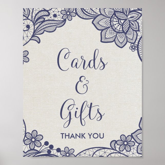 Burlap and Navy Lace | Floral Cards and Gifts Sign (Front)