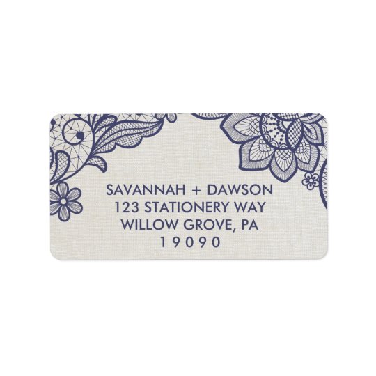 Burlap and Navy Lace | Floral Wedding Address Label