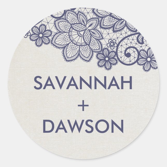 Burlap and Navy Lace Wedding Envelope Seals (Front)