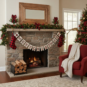 Burlap and plaid Merry Christmas Bunting