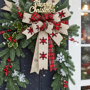 Burlap and plaid snowflakes satin ribbon