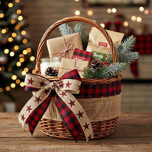 Burlap and plaid stars satin ribbon