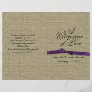 Burlap and Purple Bow Wedding Program