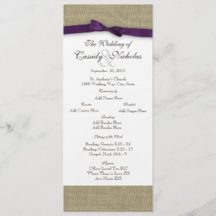 Burlap and Purple Bow Wedding Program Programme