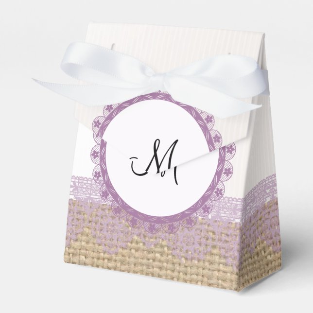 Burlap and Purple Wedding Favour Box (Front Side)