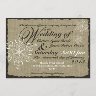 Burlap and Snowflakes Wedding 5 x 7 Invitation