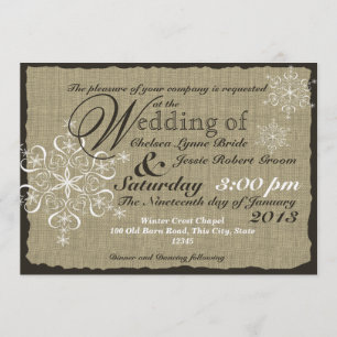 Burlap and Snowflakes Wedding 5 x 7 Invitation